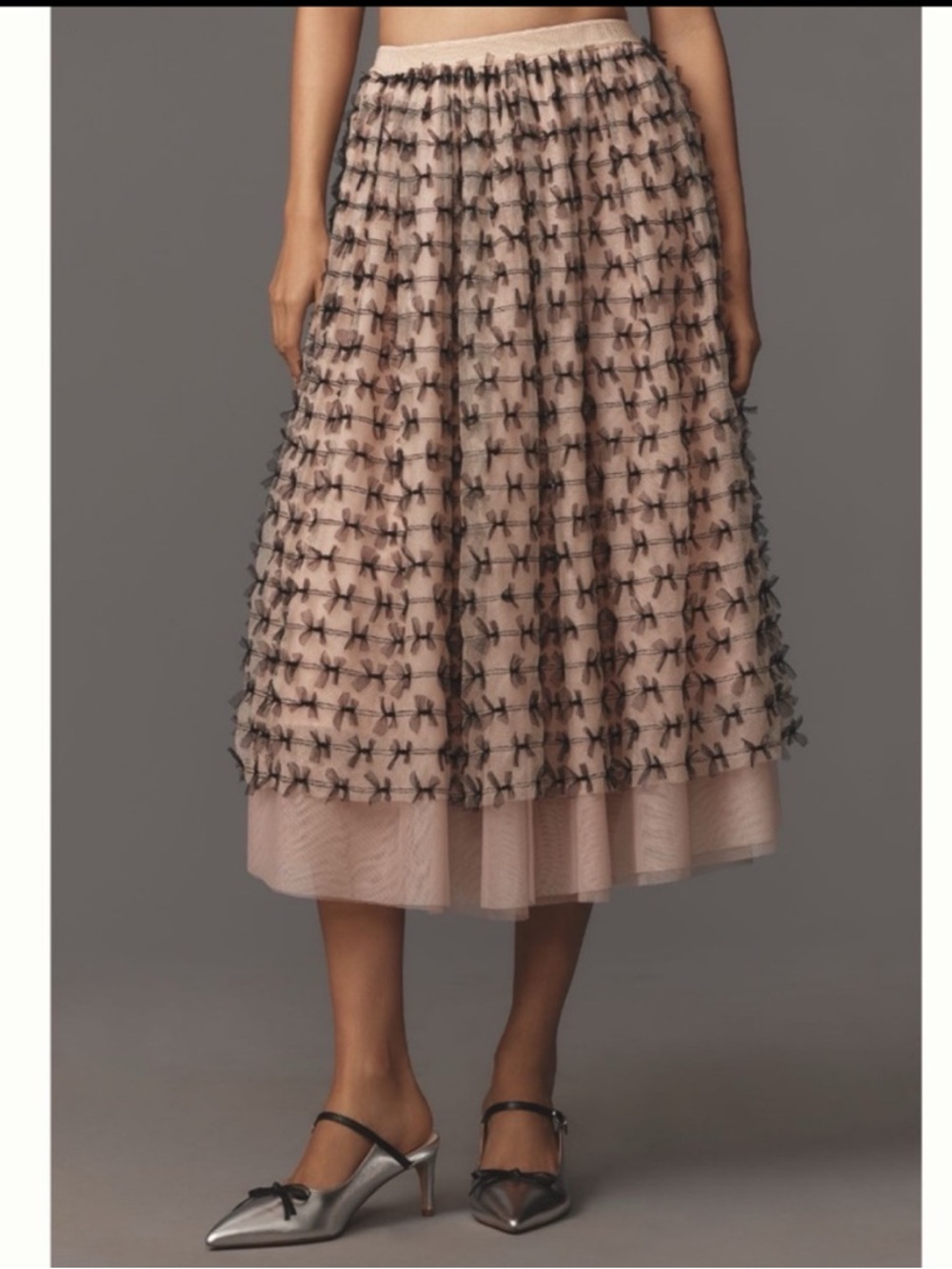NWT Anthropologie Maeve All-Over 3D  Bow Tulle Midi Skirt, L